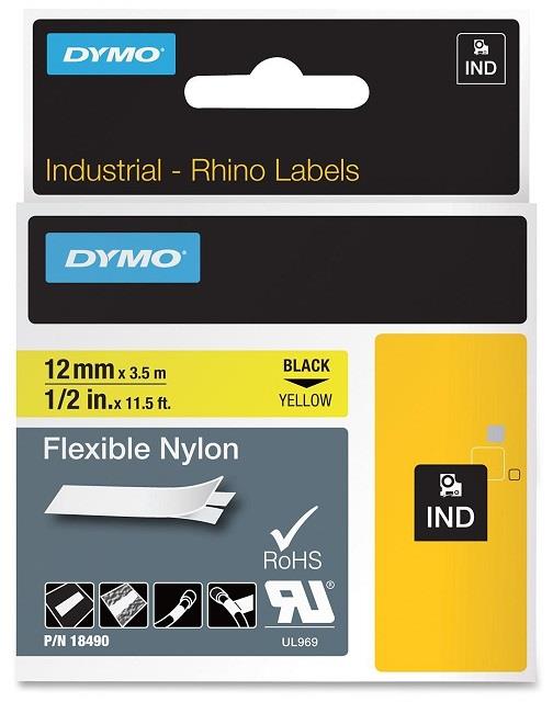 DYMO nylonová flexibilní páska RHINO D1 12 mm x 3,5 m, černá na žluté, S0718080