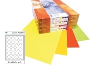 Print etikety A4 pro laserový tisk - fluorescentní - kulaté prům.40 mm ( 24 etiket / arch) fluorescentní oranžová