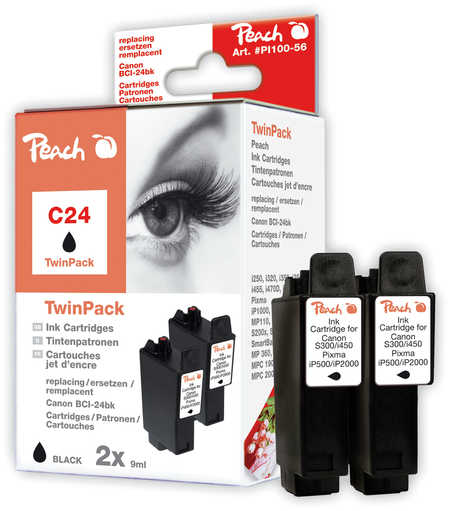 PEACH Canon C24, black, BCI-21/24bk, TwinPack, S200/S300