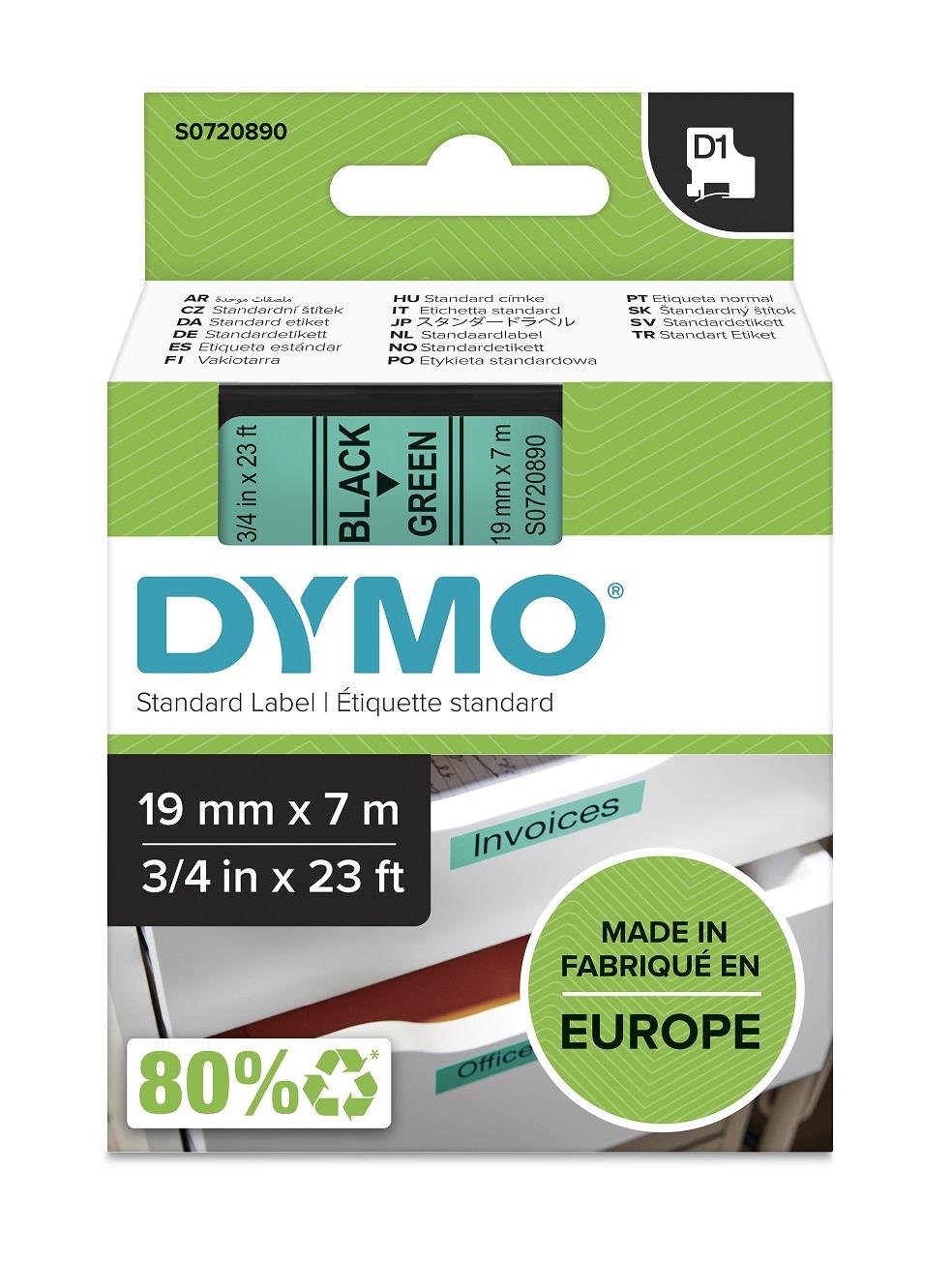 DYMO páska D1 19mm x 7m, černá na zelené, 45809, S0720890