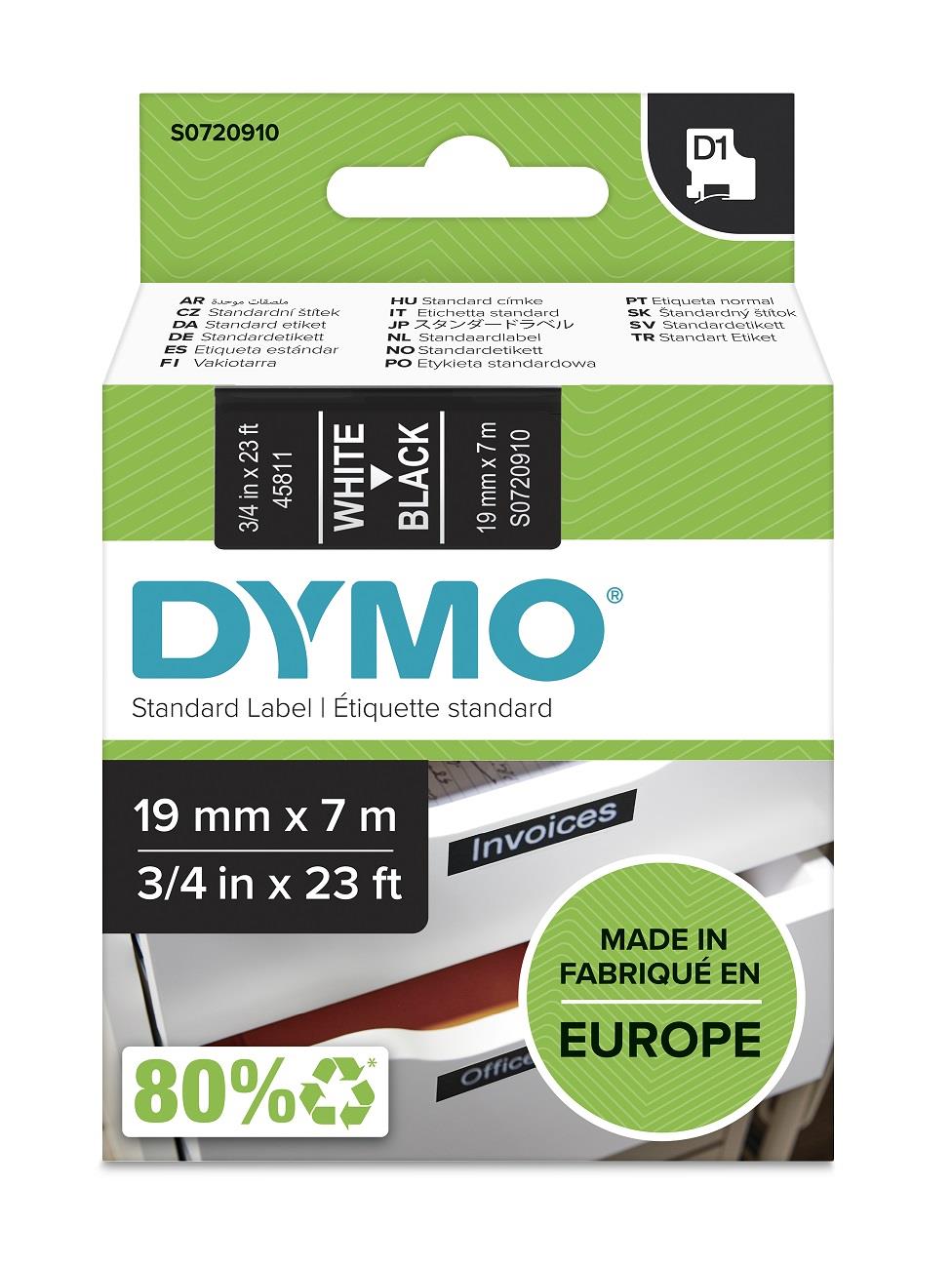 DYMO páska D1 19mm x 7m, bílá na černé, 45811, S0720910