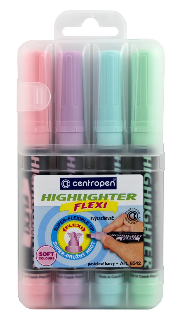 Zvýrazňovače Centropen 8542 Flexi Soft - sada 4 ks / pastelové barvy